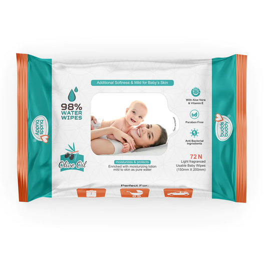 98% water baby care olive wipes 72ps